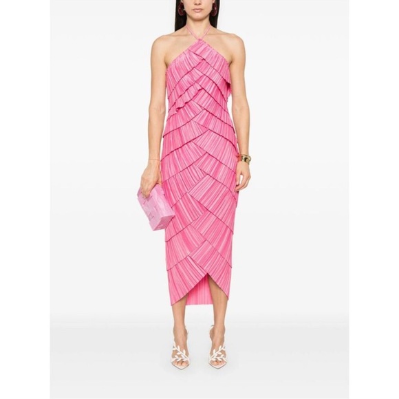 NWT Cult Gaia Pink Patrizia dress layered Evening Dresses NEW size 4 rosette - Picture 2 of 5